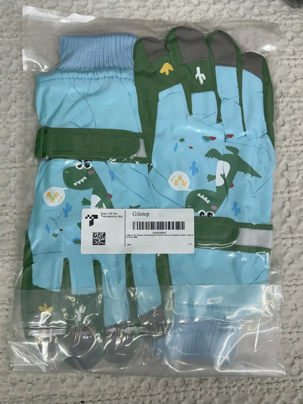 Big Kids Winter Ski Gloves - Light Blue & Green